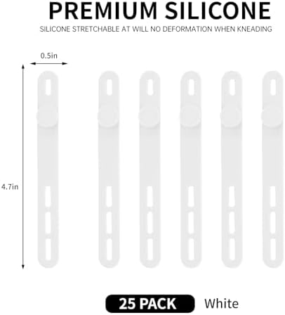 Oligei 25 Pcs Silicone Cable Ties, Cable Ties Reusable, High Elasticity Cord Wraps for Electrical Cords, Cord Organizer for Earphone, Phone Charger(White) - Image 2