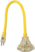 Southwire Yellow Jacket Extension Cord – Contractor-Grade 3-Outlet Design With Lighted End - Durable Vinyl Jacket for Rugged Jobsite Use - SJTW, Yellow - 2 Foot, 12 Gauge - Heavy Duty, UL Listed by Yellow+Jacket