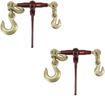 Heavy Duty Specialty Pro Ratchet Load Chain Binder w/Grab Hook & Slip Hook | 1/2" Grab Hook & 5/8" Slip Hook - 1/2" Grab Hook | 15,000 Lbs Load Limit | Chain Binders for Flatbed Truck Trailer 2 Pack by MyteeProducts