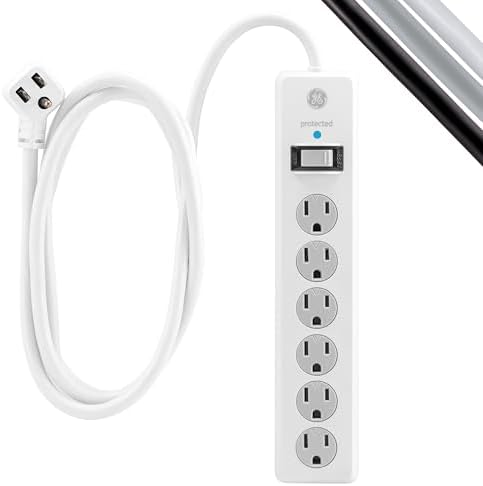GE Surge Protector Power Strip,8 Ft Extension Cord,6 Outlet Extender,800 Joules,Flat Plug,Twist-to-Close Safety Covers,ETL Listed,White,67044,(Pack of 4) - Image 2