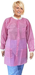 EZGOODZ Disposable Lab Coats for Adults, X-Large Pink, 45 GSM Polypropylene, Unisex Lab Coat with Snap Front, Knit Cuffs and Collar, 3 Pockets, Pack of 10 by EZGOODZ