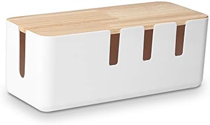 Cable Management Box by Baskiss, 12x5x4.5 inches, Wood Lid, Wire Organizer for Desk TV Computer USB Hub System to Cover and Hide & Power Strips & Cords by Baskiss