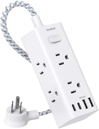 One Beat Power Strip Surge Protector, 1Ft Short Extension Cord Flat Plug by OneBeat