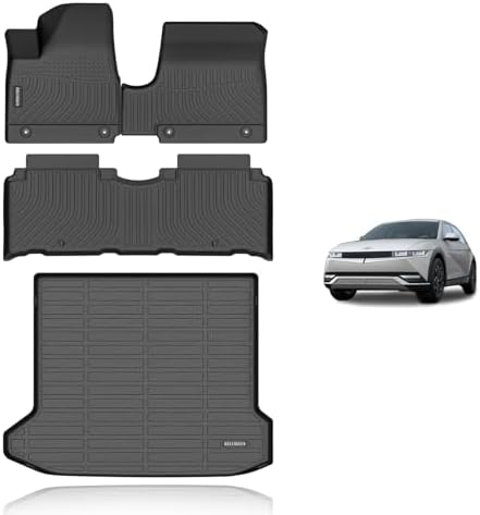 KELCSEECS Floor Mats & Cargo Liner Custom for 2022-2024 Hyundai Ioniq 5 Unmovable Center Console (Fixed Center Console) Automotive All Weather Cargo Mat Floor Liners IONIQ 5 Trunk Mat Accessories by KELCSEECS