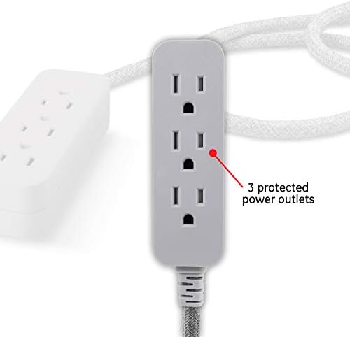 GE Pro 3 Outlet Surge Protector Power Strip, 8 Ft Designer Braided Extension Cord, Flat Plug, Wall Mount, Heather Gray, 45916 - Image 2
