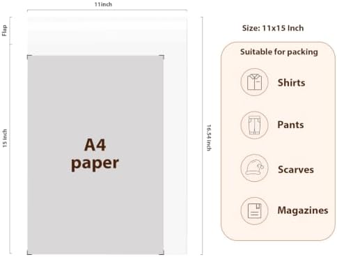 Egofine Self Sealing Cellophane Bags 100 PCS, Clear Bags for 11x15 Art Prints, Packaging Bags for Clothing, Gift bags for Gifts, Size: 11x15 inches - Image 2