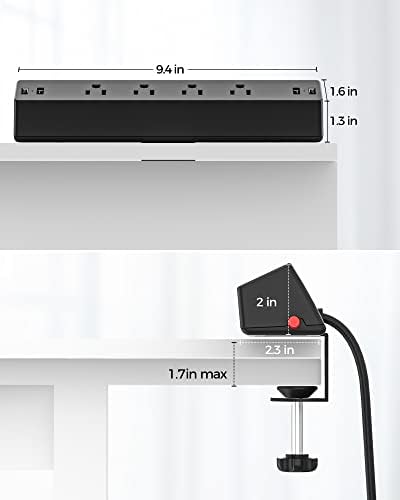 Desk Clamp Power Strip, 4 AC Outlets 4 USB Ports, Fit 1.7'' Tabletop Edge - Image 5