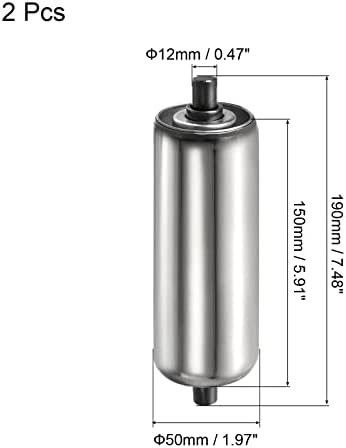 PATIKIL Conveyor Roller 2" Diameter 6" Length, 2 Pack Stainless Steel Gravity Transmission Replacement Part Galvanized End, Silver - Image 2