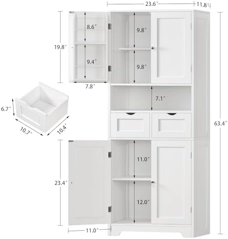 Kitchen Pantry Cabinet with 2 Drawers &4 Door Shelves, Tall Storage Cabinet - Image 2
