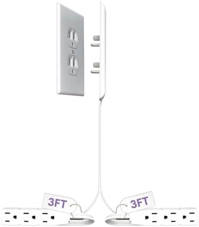 Sleek Socket Original & Patented Ultra-Thin Outlet Concealer with Cord Concealer Kit, Flat Extension Cord with Multi Outlets Power Strip, Ideal for Home Improvement, Hide Bulky and Messy Cords by sleeksocket