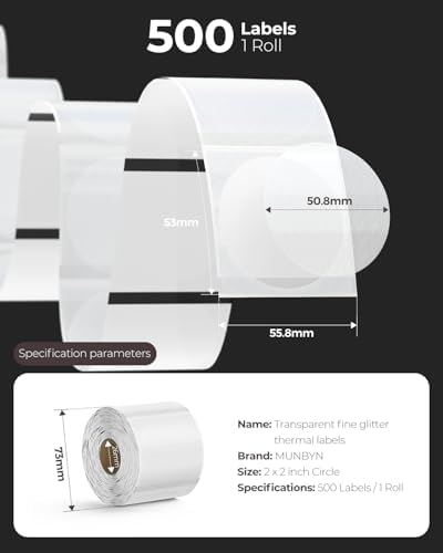 MUNBYN 2.25x1.25 Transparent Thermal Labels, 500 Sheets/1 Roll,Glitter - Image 2