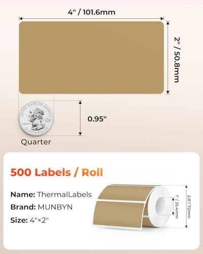 MUNBYN 4x2 Thermal Labels, 500 Sheets/1 Roll, Brown - Image 2