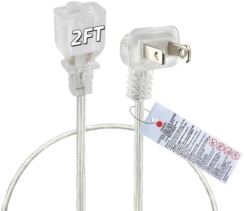 Clear Extension Cord 2FT, Short Indoor 2 Prong Extension Cord with Flat Plug, Invisible Slim Extension Cable for Christmas Lights, Lamps & Holiday Lighting (18AWG, 10A/125V) by Yeatel