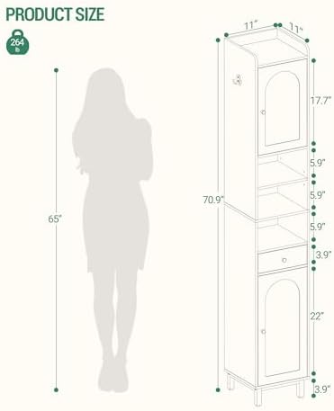 Hzuaneri Tall Bathroom Cabinet with Adjustable Shelves, Storage Cabinet - Image 3