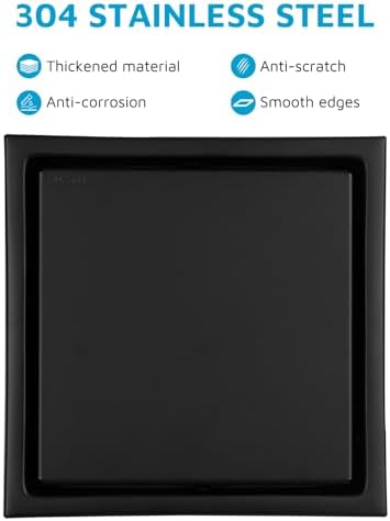 Square Shower Drain with Flange, 6 Inch, Matte Black, 2-in-1 Grate - Image 4