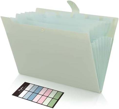 SKYDUE Expanding File Organizer with 8 Pockets, Accordion File Folders with Labels, Portable Document Paper Bill Receipt Organizer, Home College School Office Supplies, Letter Size,Light Green by SKYDUE