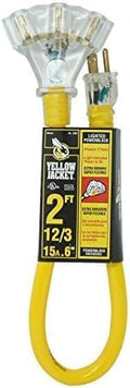 Southwire Yellow Jacket Extension Cord – Contractor-Grade 3-Outlet Design with Lighted End-Durable Vinyl Jacket for Rugged Jobsite Use-SJTW,Yellow-2 Foot,12 Gauge-Heavy Duty,UL Listed,(Pack of 10) by Yellow+Jacket