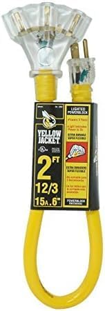 Southwire Yellow Jacket Extension Cord – Contractor-Grade 3-Outlet Design with Lighted End-Durable Vinyl Jacket for Rugged Jobsite Use-SJTW,Yellow-2 Foot,12 Gauge-Heavy Duty,UL Listed,(Pack of 10) by Yellow+Jacket