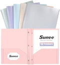 SUNEE 2 Pocket Folders with Prongs (12 Pack, Pastel Colors) Plastic Folders with Pockets and Prongs Fit Letter Size, Poly Folders with Pockets for School Office Home Business by SUNEE