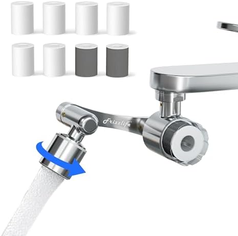 Frizzlife Water Filter for Sink Faucet Extender, NSF/ANSI 372, 9pcs Filter Reduce 99% Chlorine, 1080° Rotating Brass Swivel Aerator, 2 Modes Spray Faucet Filter for Skin Kitchen Bathroom Sink, FF1080 by FRIZZLIFE