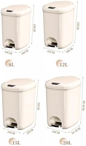 20L Slim Plastic Garbage Bin with Lid for Bathroom Office Bedroom Smart Step Pedal Trash Can Beige Color - Image 2