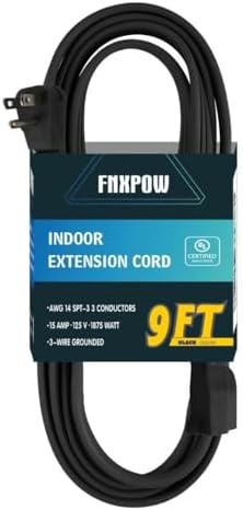 9 Ft Heavy Duty Appliance Extension Cord - 14 Gauge 3 Prong SPT-3 Cable Wire, Ideal for Air Conditioners, Refrigerators, and Major Appliances - Indoor Use, Black by FNXPOW