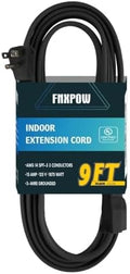 9 Ft Heavy Duty Appliance Extension Cord - 14 Gauge 3 Prong SPT-3 Cable Wire, Ideal for Air Conditioners, Refrigerators, and Major Appliances - Indoor Use, Black by FNXPOW