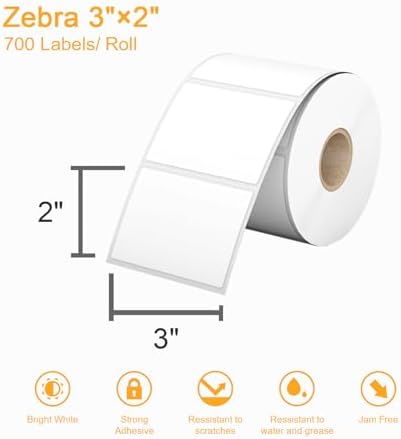 (8400 Pcs/3-Proof 1" Core) Labelebal 12 Rolls 3" x 2" Direct Thermal Label (76mm x 51mm) Multipurpose Shipping Address Mailing Barcodes Labels Compatible for Zebra 2844 & Rollo Desktop Label Printer - Image 3