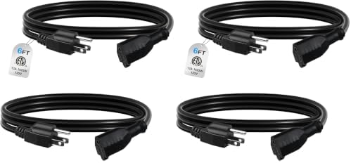BN-LINK 6ft Indoor Outdoor Extension Cord 16/3 SJTW, 4 Pack, Black, 3-Prong, Weather Resistant & Flame Retardant, for Indoor, Garden, Landscaping & Holiday Decorations, ETL by BN-LINK