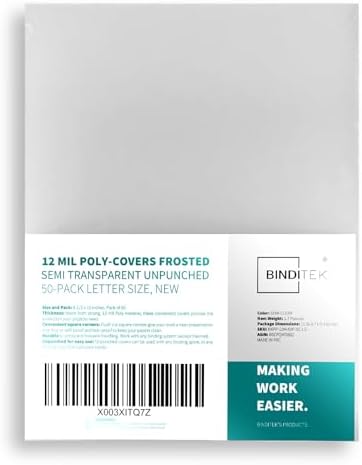 Binditek 12 Mil Binding Covers, 8.5x11 Inches, Semi-Transparent, 50 Pack by Binditek
