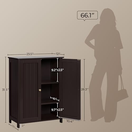 Yaheetech Small Bathroom Storage Cabinet for Towels with 2 Doors, Espresso - Image 3