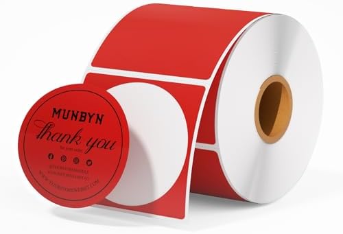 MUNBYN 2 Inch Red Round Thermal Labels for Business, 750 Sheets/1 Roll by MUNBYN