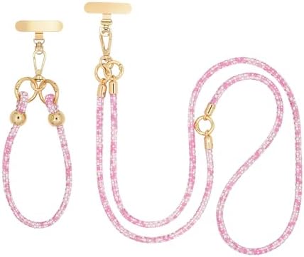 Crystal Phone Strap Crossbody and Wrist Lanyard, Anti Theft Layered & Wrist Strap Cell Phone Neck for Women by FUAHXYESFashionPhoneLayeredJewelry