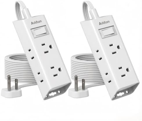 Addtam Flat Plug Extension Cord, Power Strip with 6 Outlet Extender, 2 Pack by Addtam