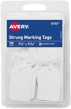 Avery® Strung Marking Tags with String Attached, Gift Tags with String Attached, 1.75 x 1.09 in, Pack of 100 (6732) by Avery