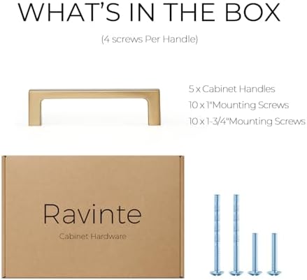 Ravinte Champagne Bronze Kitchen Square Cabinet Handles 3-1/2 Inch 5 Pack - Image 7