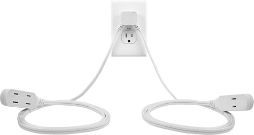 GE 12 Ft Twin Extension Cord, Dual 6 Ft Cords, 6 Total Outlet, Flat Plug by Unknown