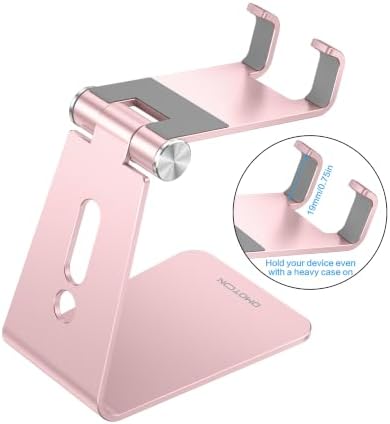 OMOTON Adjustable Cell Phone Stand, C2 Aluminum Desktop Phone Holder Dock Compatible with iPhone 15 14 13 Xs XR 8 Plus 7 6, Samsung Galaxy, Google Pixel, Android Phones, Rose Gold - Image 2