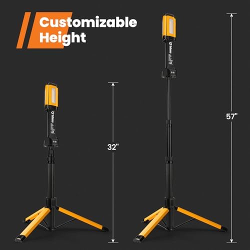 Rechargeable Work Light with Stand, GoGonova Cordless Work Light with Triple LED Lamps, 8AH Battery, 700/1200/2200 Lumen, 4000/6500K Dimmable Camping Light with Detachable Tripod（Yellow） - Image 7