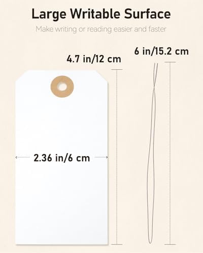 Uniclife 100 Pcs Manila Tags White Blank Shipping Tags with Wire Attached 4.7 Inch Paper Hang Tag with Reinforced Eyelet Large Marking Writable Price Label Tag, 4.7" x 2 3/8" - Image 6
