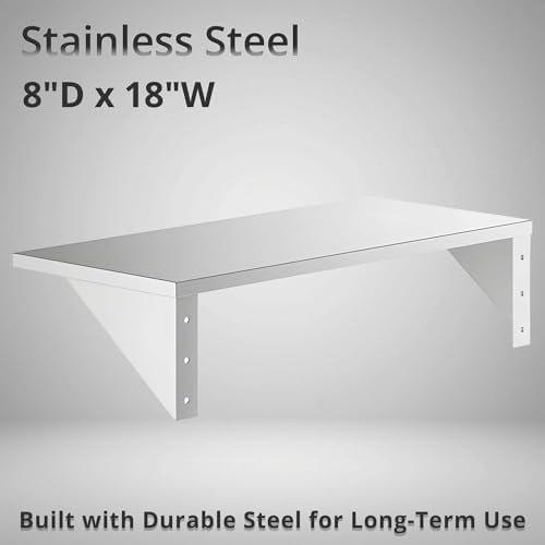 8" x 18" Small Stainless Steel Wall Shelf, Heavy Duty Storage Rack for Kitchen, Bathroom, Garage - Image 2