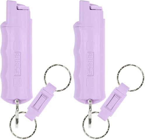 Sabre Pepper Spray with Quick Release Keychain for Self Defense – Maximum Police Strength OC Spray with UV Marking Dye, Twist Lock Safety, Finger Grip, 10‑Second Spray, 14‑ft Range, Made in USA by SABRE