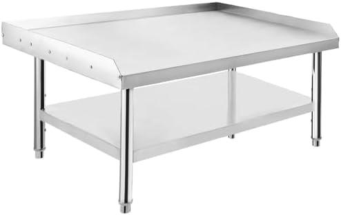 Stainless Steel 60x30x24 Inch Equipment Grill Stand Table, 660 Lbs Top & Bottom Shelf, Adjustable Legs, 2" Edge Baffle, for Hotel, Home, Commercial Restaurant Kitchen by Unknown