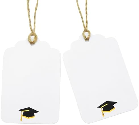 100Pcs Blank Gift Tags with String Foil Black Gold Grad Cap Large Paper Gift Tags with 65 Ft Jute Twine for Congratulations Graduation Congrats Grad Class of 2025 Party by ASYEHJNR