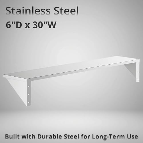 6" x 30" Heavy Duty Stainless Steel Floating Wall Mounted Shelf, Commercial Kitchen Storage Shelf - Image 2