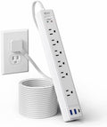 10Ft Flat Extension Cord with Multiple Outlets, Surge Protector Power Strip by SUPERDANNY