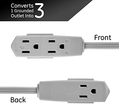 GE 3-Outlet Flat Extension Cord 8 Ft Grounded Extension Cord with Multiple Outlets 3 Prong Outlet Extender Flat Plug Indoor Power Strip 16 Gauge UL Listed Gray 43027 - Image 3