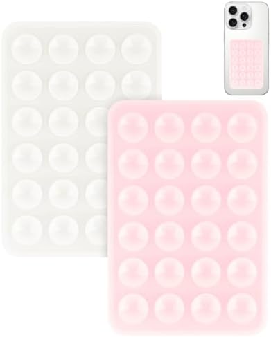 Yojaro 2 Pack Silicone Suction Phone Case Mount, Silicon Adhesive Smartphones Stand Sticky, Non Slip Suction Cup, Hands-Free Phone Accessories Holder for Selfies and Videos Light Pink & White by Yojaro