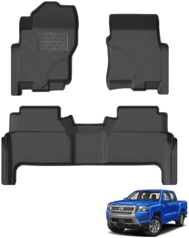 Powerty Floor Mats for Nissan Frontier 2022-2025 2026(Crew Cab with 2nd Row Under-Seat Storage) All Weather 3D TPE Anti-Slip Truck Liners for 1st & 2nd Row Accessories by Powerty