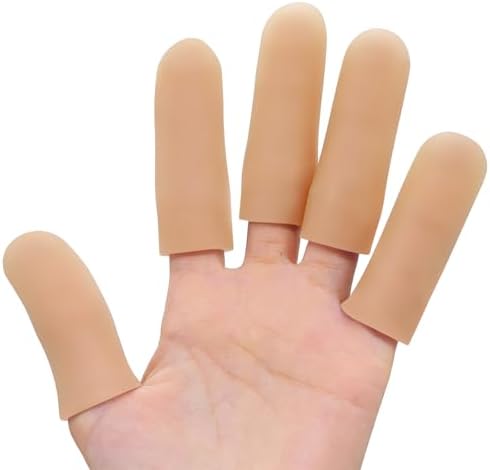 Povihome Finger Cots Protectors - Moisturizing Thumb and Finger Covers - Thickend Version - Elastic Cracked Silicone Finger Sleeves to Protect Cracked, Peel Finger and Other Finger Pain (Beige, 20PCS) by Povihome